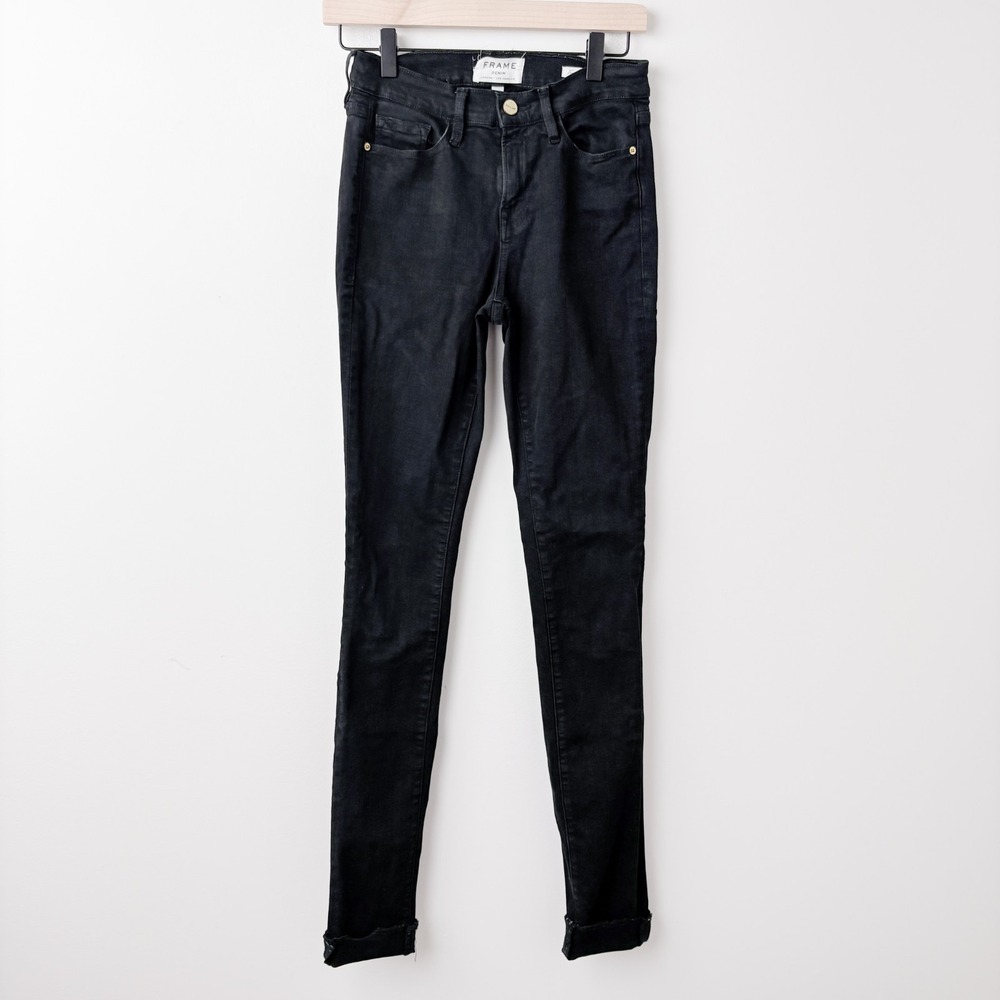 FRAME Forever Karlie Jeans Womens 26 Black Stretch Skinny Denim Indie Sleaze‎